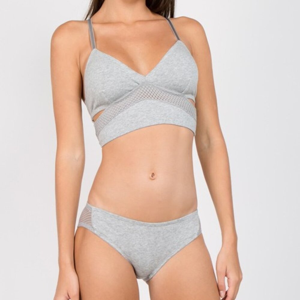 Anemone Stretch Cotton Jersey Longline Bralette & Bikini Set with Mesh Back